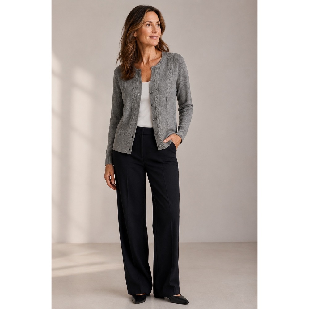Lacoste Womens Gray Cable Knit Button Front Cardigan Sweater Size 42 L